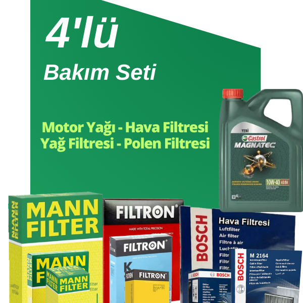Audi A3 1.4 TFSI Castrol 10W-40 Motor Yağlı Bakım Seti (2013-2016) 4 Parça Set