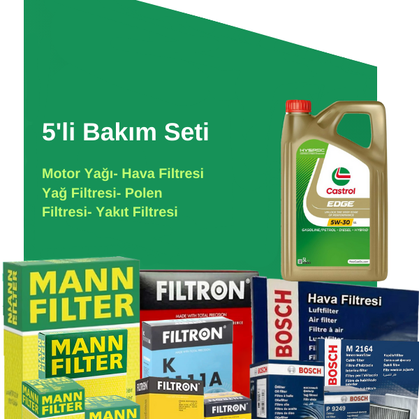 BMW 4.20 D Coupe Gran Coupe 190 HP Castrol Motor Yağlı Bakım Seti (2015-2019) 5 Parça Set