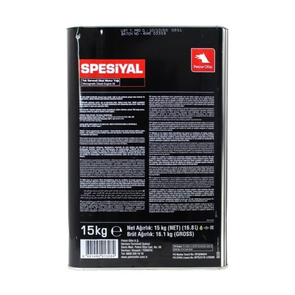 Petrol Ofisi Spesiyal 30 15 Kg Tek Dereceli Motor Yağı