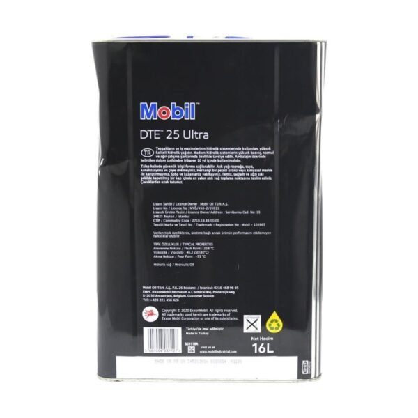 Mobil DTE 25 Ultra ISO VG 46 16 Lt Üstün Performanslı Hidrolik Yağ